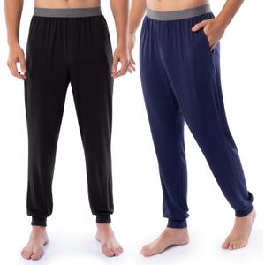 Fruit of The Loom Men's 360 Stretch 2-Pack Jogger Pajama Sleep Pant (Large, Black/Navy)