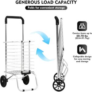 Shopping Carts Folding Cart Foldable Shop Truck Heavy Duty Hand Truck 35Ltr Foldable Shopping Grocery 2 Wheels Cart Steel Grocery Hard Wearing Easy Storage (2wheels)