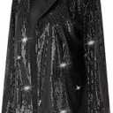 Shiny Metallic Jacket Women Black Open Front Long Sleeve Sequin Sparkle Bomber Jacket Sweatshirt Black M (Black)