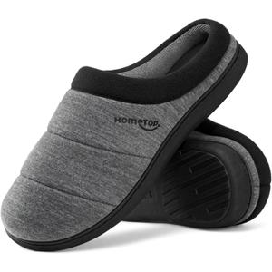 HomeTop Men's Quilted Slippers Cozy Soft Non-Slip De Velvet Memory Foam House Shoes (9-10, Charcoal Gray)