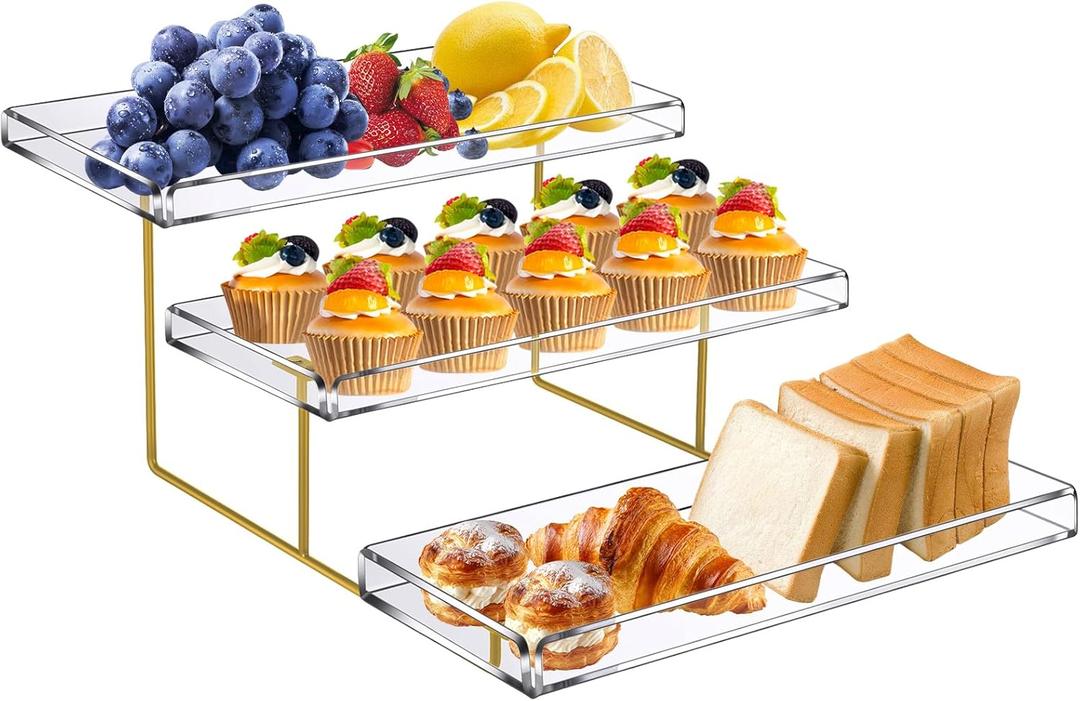 Clear Dessert Table Display Set 16 x 8 for Cookie Donut Cupcake, 3 Tier Acrylic Serving Tray, Tiered Cake Riser Stand for Party Event Buffet