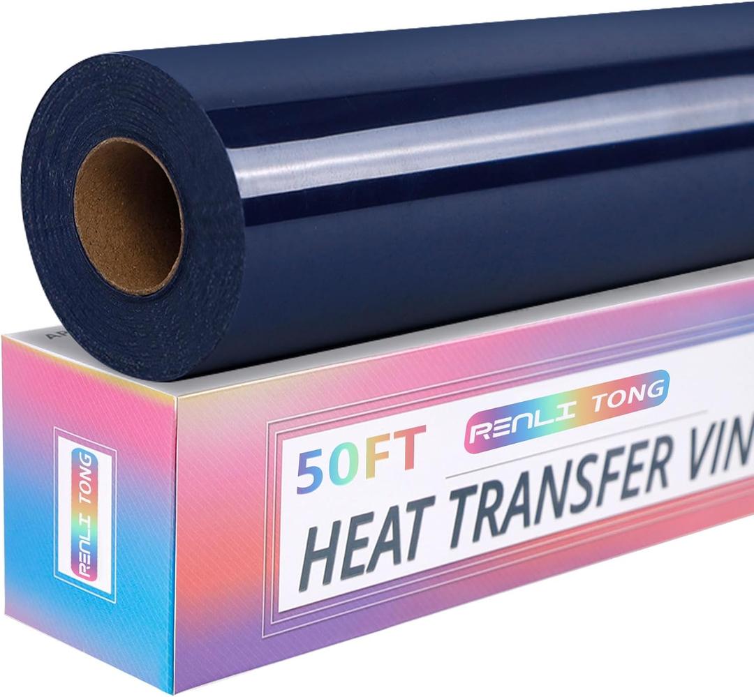 RENLITONG Navy Iron on Vinyl 12Inch by 50ft Roll Heat Transfer Vinyl for T-Shirt Navy HTV Rolls for All Cutter Machine - Easy to Cut & Weed for Heat Transfer Design