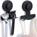 Suction Cup Razor and Shaver Holder for Shower Wall, Stainless Steel Reusable Suction Hook for Towel and Loofah, Damage-Free Installation (2, Matte Black)