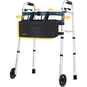 Agrish Narrow Walkers with Storage Bag - Width Height Adjustable Walker, Lightweight Folding Walkers, Walkers for Seniors Handicapped & Disabled, Up to 350 lbs, Black