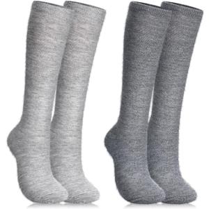 2 Pairs Alpaca Wool Knee High Socks for Men Women Alpaca Wool Blend Thermal Winter Hunting Moisture Wicking Hiking (8-10, Light Gray, Dark Gray)