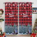 Karseteli Christmas Curtains for Living Room, Tartan Striped Christmas Tree Curtain, Rod Pocket Top Window Drapes Decorations for Bedroom and Home Decor, 52W x 84L