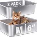 Stainless Steel Litter Box 2 Pack,Medium Metal Litter Box for Kitty/Cat/Rabbits, Easy to Clean, Non Stick Litterbox No Smell for Adult Cats (2 pack-Medium(17.7"x13.7"x6"))