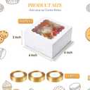 COTOPHER Auto Pop Up Cookie Boxes with Window 6x6x3 Inches 50 Pack | White Bakery Boxes with Gold Ribbon for Birthday Party Favors, Wedding, Christmas Gift Packaging for Cookies, Candy, Macarons