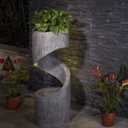 Glitzhome Outdoor Water Fountain with LED Light, Spiral Outdoor Fountain Waterfall with Stone Planter, Modern Curved Freestanding Fountain Water Feature for Garden Patio Backyard, 31.3" H