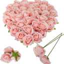 Artificial Satin Rose Flower Heads,42 Pcs Silk Rose Heads with Stems,3.5'' Rose Artificial Flowers Bulk,Artificial Rose Flower Heads for DIY Crafts Bouquet (42, Light Pink)