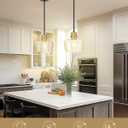 Emak 2 Pack Black Gold Pendant Lights Kitchen Island, Modern 8 Inch Clear Glass Pendant Light, Farmhouse Island Lights for Kitchen, Bathroom, Dining Room, PL122-BKBGD-CG-2PK