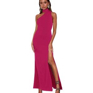 Wedding Guest Dress 2025 Cutout Cocktail Party Maxi Dresses (Pink, L)