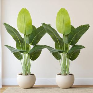 Lifelike Bird of Paradise Artificial Plant,4ft Faux Banana Leaf Tree with 9 Trunks - Perfect Indoor Silk Floor Plant for Home Decor in Living Room, Office, and Bedroom (Set of 2)