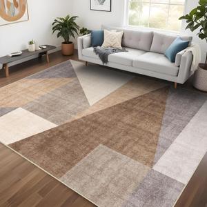 Washable Modern Area Rug: 6x9 Geometric Area Rugs for Living Room & Bedroom with Non-Slip Backing Modern Geometric Carpet for Living Room Brown 6'x9'.
