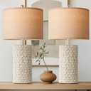 PARTPHONER 23" Modern Ceramic Table Lamp Set of 2, Table Lamps for Living Room, Rustic Farmhouse Bedside Lamps Nightstand lamp for Bedroom, Desk Lamp for End Table Home Decor Grey Shabby Chic White