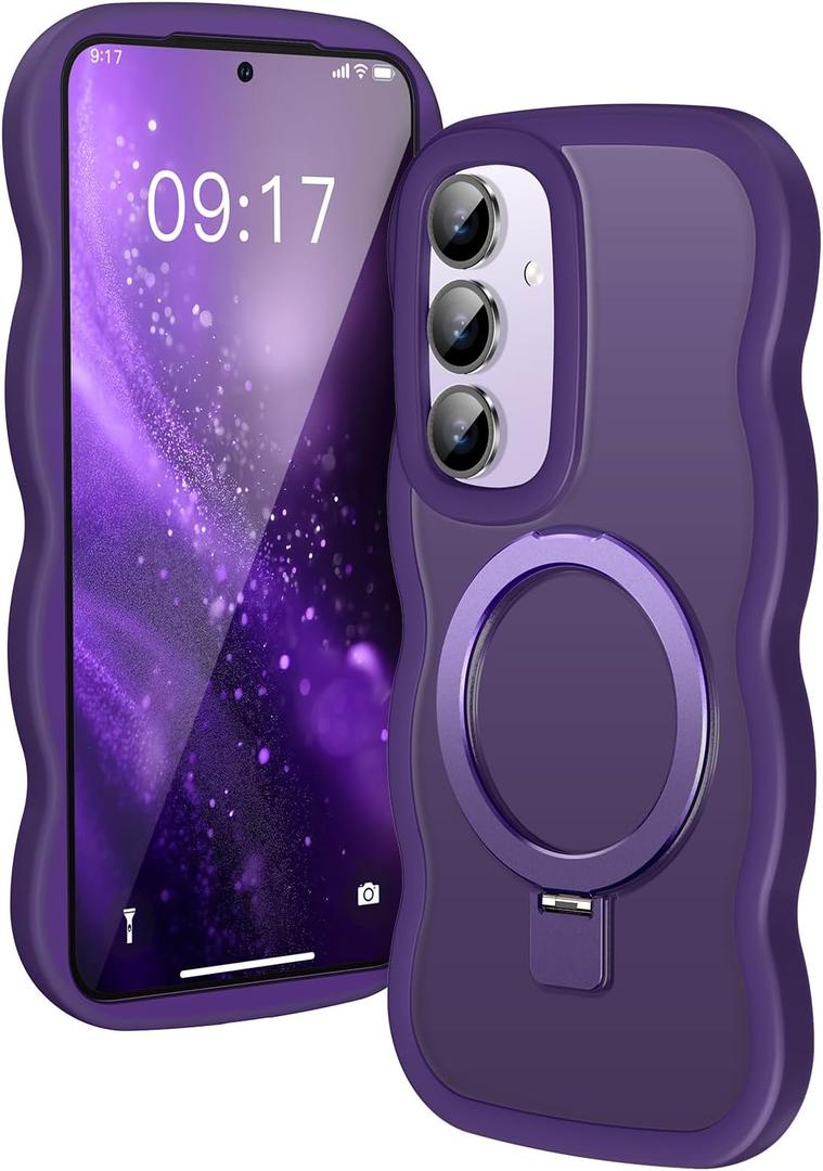 [Magnetic Stand & Wave Frame] Case for Samsung Galaxy S24 /S25 [Fit for MagSafe] [Military Drop Protective] Not Yellowing Translucent S24/S25 Phone Ring Cover for Women Men 6.2" Purple
