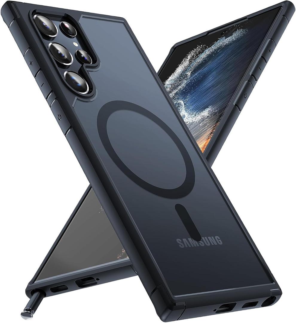 TOCOL for Samsung Galaxy S22 Ultra Case Magnetic, [Wireless Charging Compatible ][Military Drop Protection] Translucent Matte Back Cover for S22 Ultra, Black