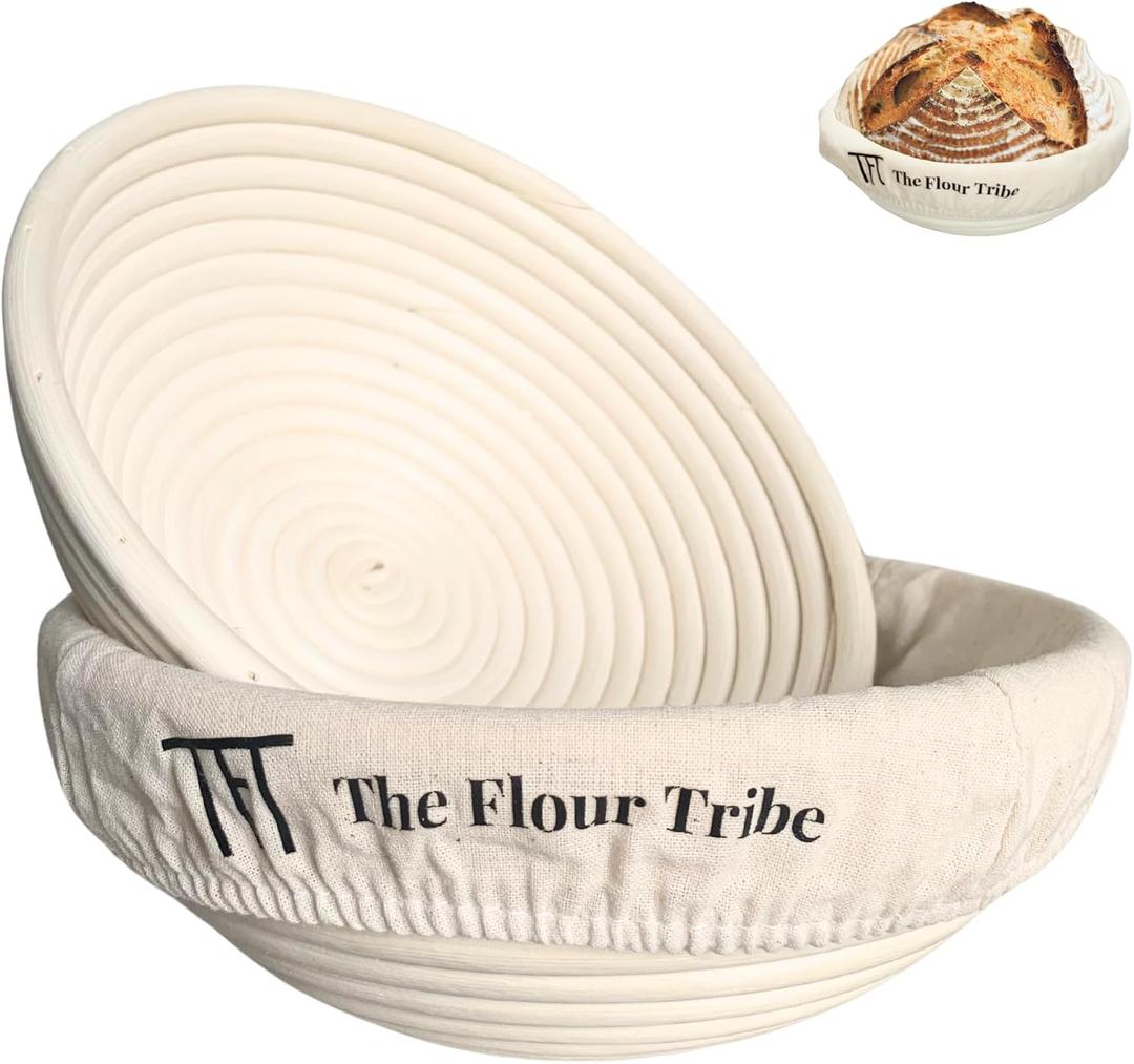 Banneton Bread Proofing Basket: Banneton Basket Set of 2, 9-inch Sourdough Proofing Basket Round Proofing Bowls, Handmade Rattan Baskets w Linen Liners for Dough Proofing, Sourdough Bread Making Kit
