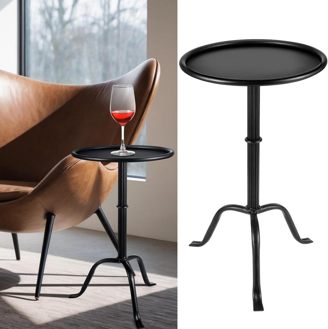 RattanView 1 Pcs Metal Martini Table Black Small Round Drink Table12.5 x 12.5 x 27.75 Inches Pedestal Iron Side Tables for Small Spaces Bedroom Living Room