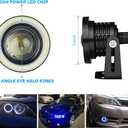 2PCS Car Angel Eye Fog Light, Round COB LED Lamp High Power Bright with White Halo Angel Eye Rings Headlight, Universal Daytime Running Light DRL Car Driving Bulbs Projector (Red)