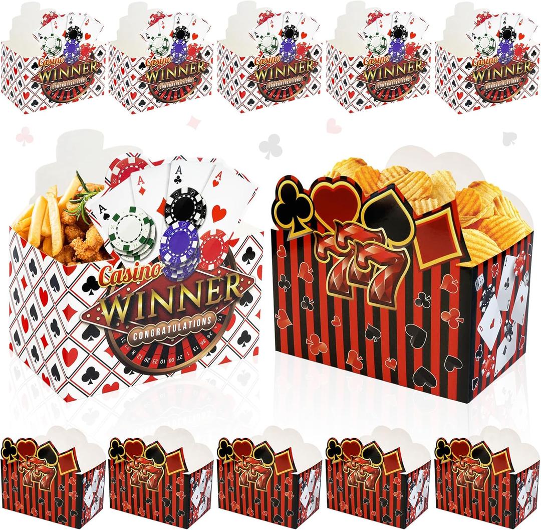 20Pcs Casino-Themed Disposable Paper Food Trays Chips Candy Hot Dogs Popcorn Snack Bowls Las Vegas Birthday Party Supplies