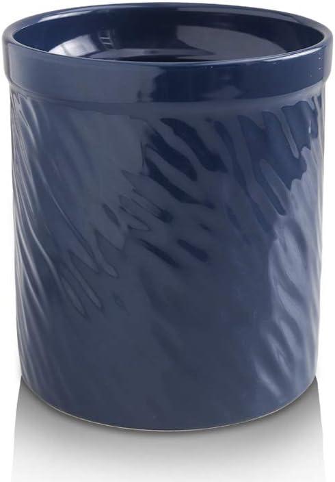 KOOV Kitchen Utensil Holder, Large Ceramic Utensil Crock, Deep and Stable, Utensils Caddy Texture Series (Dark Blue)