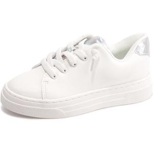 FUNKYMONKEY Kids Sneakers for Girls Boys Low Top Skate Shoe Little Kids/Big Kid Lace Up Casual Walking Shoes, White, Size 3  