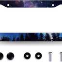 Galaxy Forest License Plate Frame Blue Purple Space Stars License Plate Personalise Colorful Stainless Steel Auto Parts Funny License Plate Beautiful Decoration with Screws 12.3"x6.3"