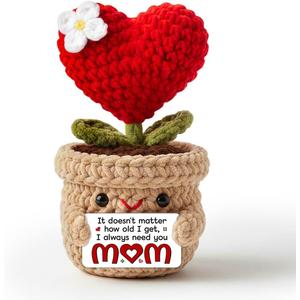 Birthday Gifts for Mom 2026 - Sweet Crochet Heart Flower, Stepmom Mother in Law Gifts from Daughter Son, for Mother, I Love You Mom Flower Crochet