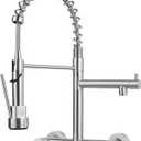 BZIMAK Wall Mount Kitchen Sink Faucet, 8 Inch Center Commercial Faucet with Sprayer & Swing Spout, Dual Handles for Kitchen Laundry Restaurant (Brushed Nickel with Swing Spout)