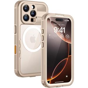 Lanhiem Magnetic for iPhone 16 Pro Max Case, IP68 Waterproof Dustproof Case, [Compatible with Magsafe] [Built-in Screen Protector] Full Body Heavy Duty Rugged Phone Cover 6.9 inch, Desert