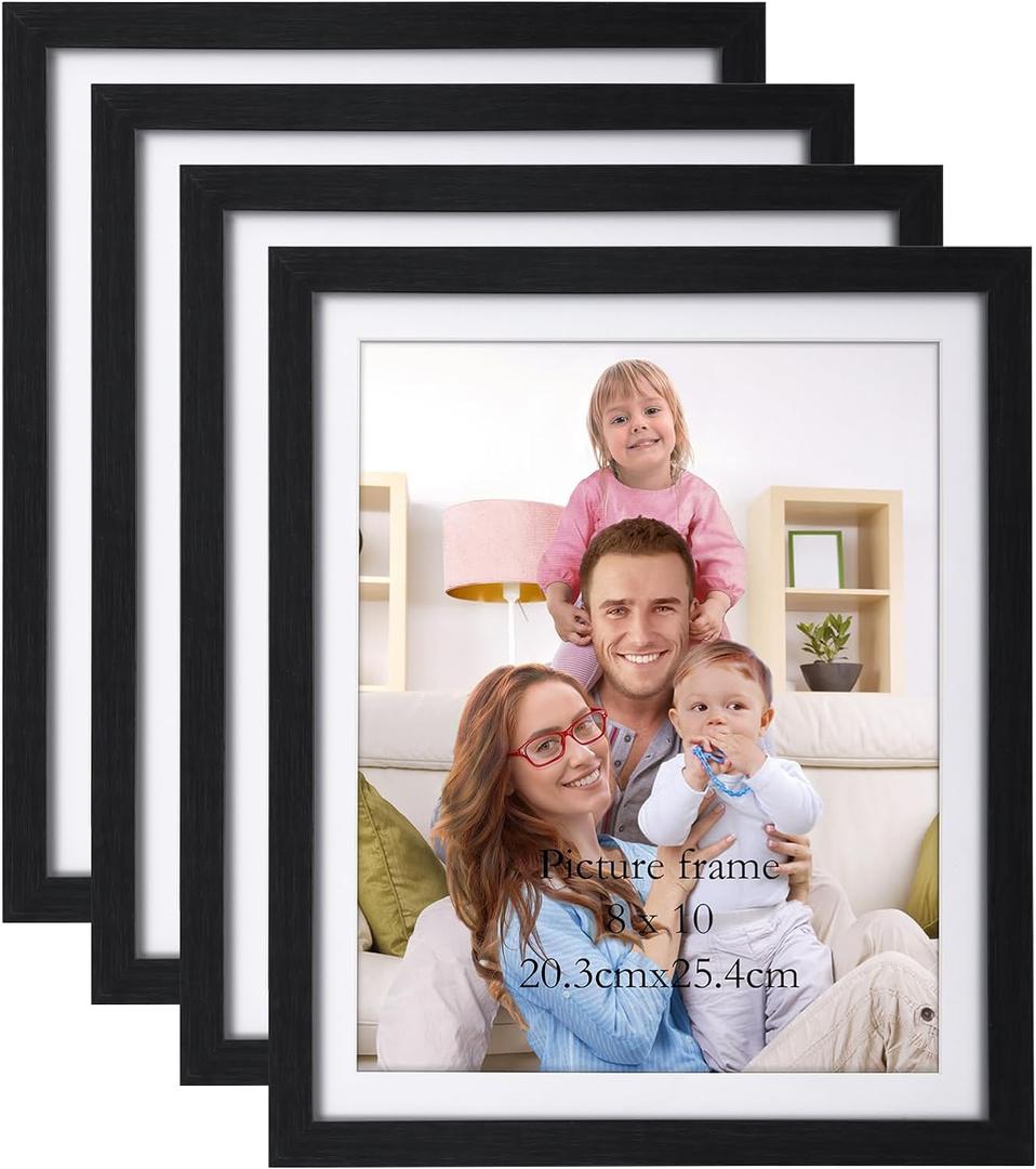 Giftgarden 8x10 Picture Frame Black with Mat, 9x11 Frames Matted to 8 x 10 Photos for Wall or Tabletop Decor, Set of 4