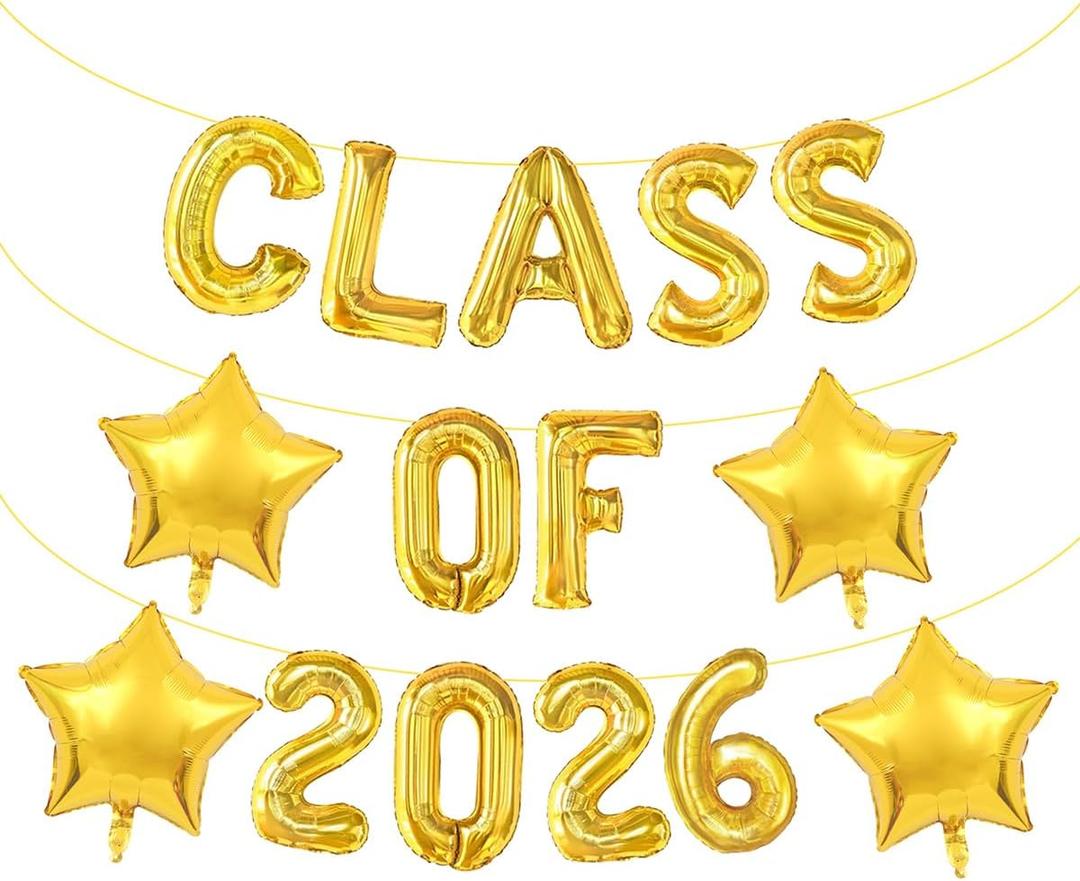 2 x Class of 2026 Balloons 16 Inch Graduation Balloons Gold Class of 2026 Balloon with Star Balloons for Graduation Decorations 2026