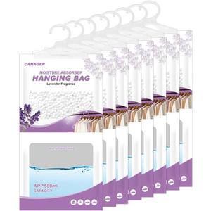 CANAGER Hanging Moisture Absorber, Lavender Vanilla Moistureproof Hanging Bag, Dehumidifier Bag (8 packs) Hanging Closet Dehumidifier Bags, Moisture Absorb 12.5 oz. (Dark Purple)