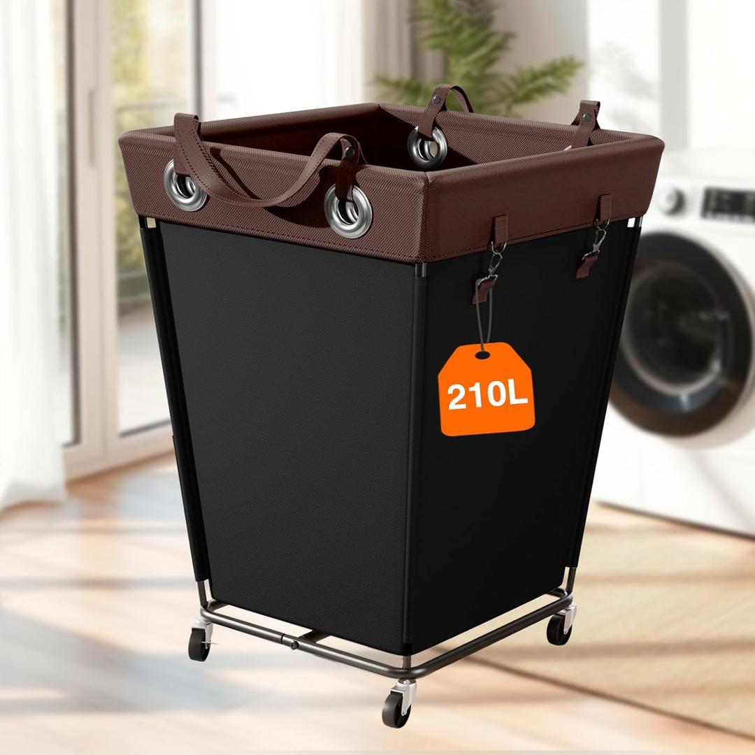 HILIUS Laundry Hamper with Wheels 210L Large Capacity Hamper Rolling Laundry Basket Extra Large Laundry Cart for Easy Transport Storage Basket Ideal for Dorm Laundry Room Bathroom Black