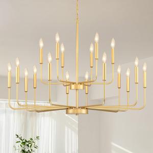 Gold Chandeliers for Dining Room Light Fixture Over Table, Modern Farmhouse Chandeliers for Living Room,12-Lights Industrial Metal Candle Lighting Fixtures for Entryway Kitchen Island Foyer