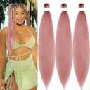Pre Stretched Braiding Hair Kanekalo Rose Gold Pink Braiding Hair Pre Stretched Colored Hair Extensions for Braiding Box Braids Crochet Hair Knotless Prestretched Braiding Hair 26 inch