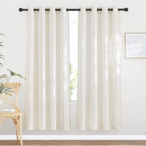 NICETOWN Semi Sheer Curtains 72 inches Long Linen Blend, Grommet Window Treatments Privacy with Light Penetration Bedroom Curtains & Drapes for Loft/Villa, W52 x L72, 2 Panels