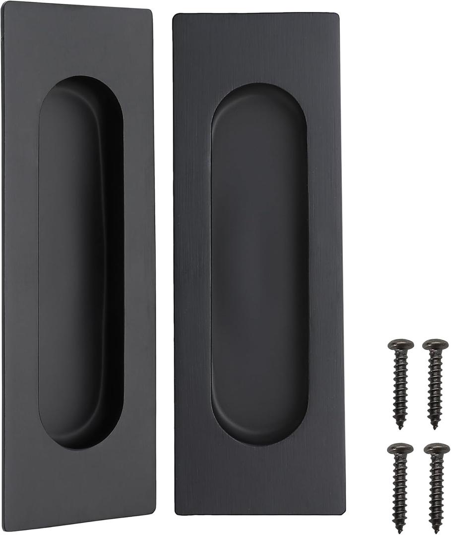 CozyTower 4.72 Inch Matte Black Recessed Flush Finger Pulls for Closet Door Kitchen Cabinet, Small Sliding Cupboard Door Handle, Stainless Steel Rectangular Hardware (2 Pack)