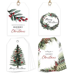 Beautiful Watercolor Christmas Gift Tags - 48 Pcs Rustic Christmas Name Tags with String for Personalizing Your Holiday Presents - Spread Joy and Cheer with These Festive Paper Labels