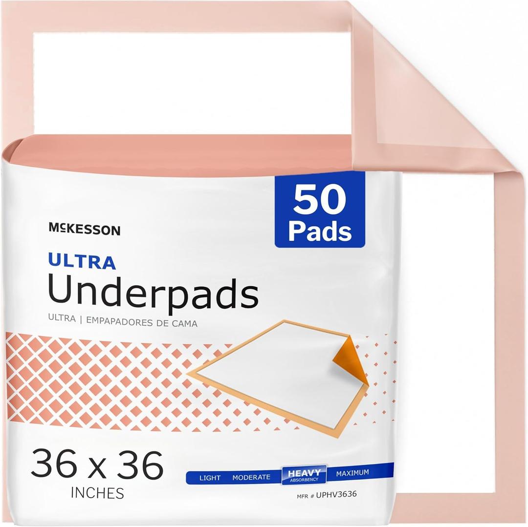Underpads Disposable Bed Pads 36" x 36" [50 Count], Light Absorbency, Classic Incontinence Chux for Adults, Elderly, and Baby, Pee Pads