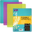 Nicole Home Collection Flexible Cutting Mats Set of 3 - BPA-Free Plastic Color-Coded Kitchen Chopping Boards, 12"x15", Durable Non-Slip Mats for Meat, Veggies, Fruits