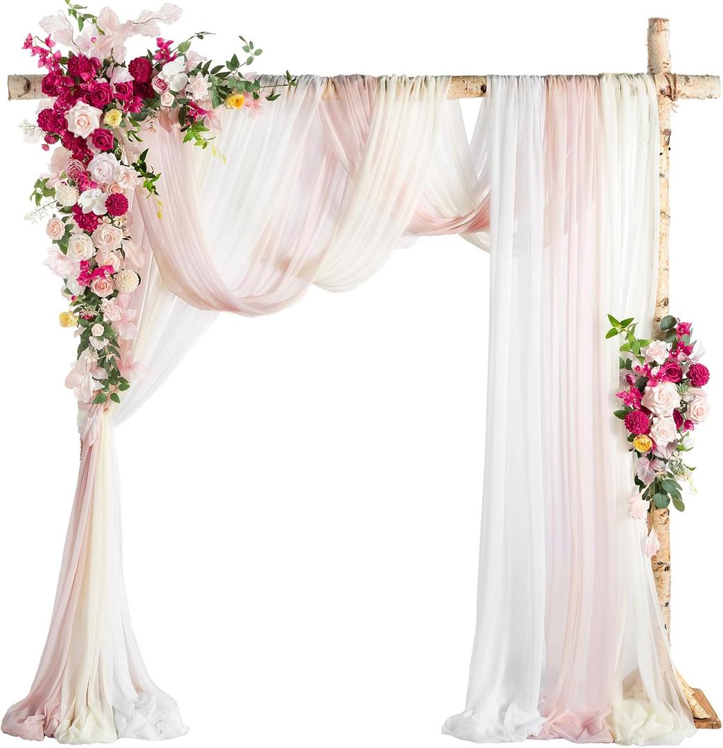 Ling's Moment Deluxe Spring Pink Artificial Wedding Arch Flowers with Drapes Kit-Pack of 5, 2pcs Flower Arrangements 3pcs Hanging Sheer Drapes Ceremony Arbor Reception Backdrop Floral Decoration