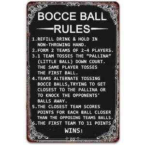 Bocce Ball Rules Funny Tin Sign Metal Signs Scoring Rules Men Poster Home Cafe Garage Man Cave Bar Farm Decor, 8x12 Inch