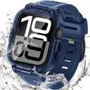 Goton 3 in 1 Waterproof Case with Band for Apple Watch with Built-in Tempered Glass Screen Protector 42mm, 360 Shockproof Bumper Face Cover with Band for Apple Watch Series 11 Series 10, 42mm (Blue)