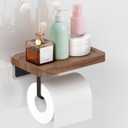 Toilet Paper Holder with Shelf,Upgraded Solid Walnut Toilet Paper Holder Wall Mount,Exquisite and Beautiful Space Aluminum Self-Adhesive Toilet Tissue Holder,Suitable for Bathroom,Kitchen