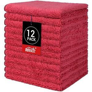 HOMEXCEL Red Microfiber Washcloths 12 Pack, Highly Absorbent and Soft Face Towel, Multi-Purpose Wash Cloths for Bathroom, Gym, Hotel, Spa and Kitchen,12x12 Inch