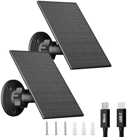 FUTUREZEN 2W Solar Panel for Security Camera Outdoor, 5V USB/Type-C Solar Charger Compatible with Rechargeable Battery Cameras, IP65 Waterproof, 360° Adjustable Mount, 7.2ft Cable (2 Pack, Black)