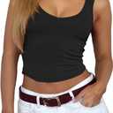 Matunana Womens Ribbed Tank Tops - Scoop Neck Crop Top 2026 Summer Casual Sleeveless Shirt Going Out Outfits (Black, S)