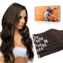 DOORES Human Hair Clip in Extensions, Light Dark Brown 16 Inch 135g 7pcs, Remy Clip in Hair Extensions Thick Weft for Women Clip in Silky Straight